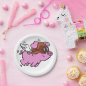 Rosa Cartoon | Hintergrundfarbe auswählen Pappteller (Party)