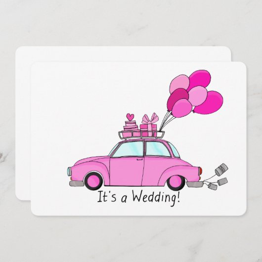 Rosa Cartoon Hochzeit Einladung (Vorne/Hinten)