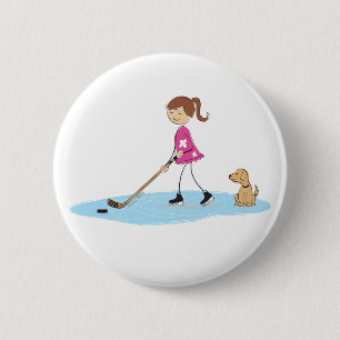 Rosa Cartoon Hockey Girl Button