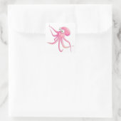 Rosa Cartoon Octopus Quadratischer Aufkleber (Tasche)