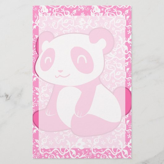 Rosa Cartoon-Panda Briefpapier (Vorderseite)