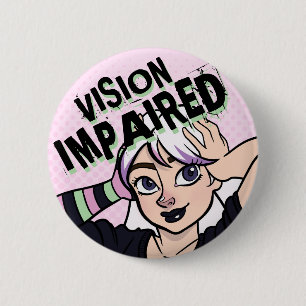 Rosa Cartoon-Punk-Mädchen mit Sehbehinderung Button
