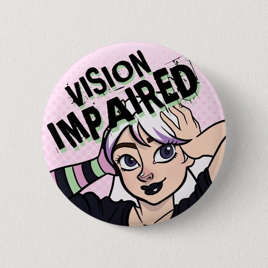 Rosa Cartoon-Punk-Mädchen mit Sehbehinderung Button (Vorderseite)