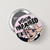Rosa Cartoon-Punk-Mädchen mit Sehbehinderung Button (Vorne & Hinten)