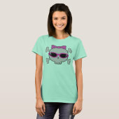 Rosa Cartoon Skull & Crossbones mit Sonnenbrille T-Shirt (Vorne ganz)
