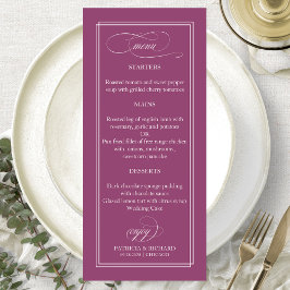 Rosa Cassis Einfaches elegantes 4 x 9 Hochzeitsmen Menükarte