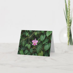 Rosa Cattleya-Orchidee in tropischen Dschungelblät Dankeskarte