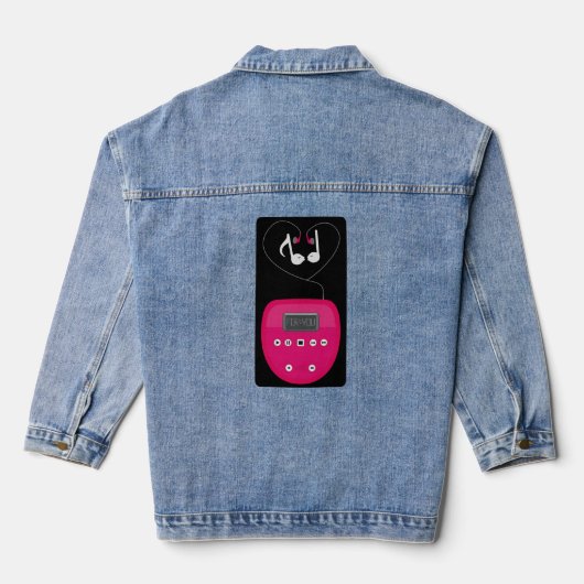 Rosa CD-Player mit Kopfhörern beim Küssen Jeansjacke (Rückseite)