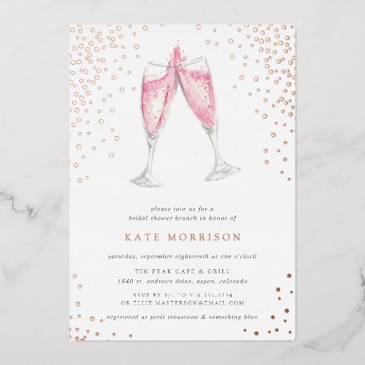 Rosa Champagne | Brautparty Brunch Folieneinladung (Vorderseite)