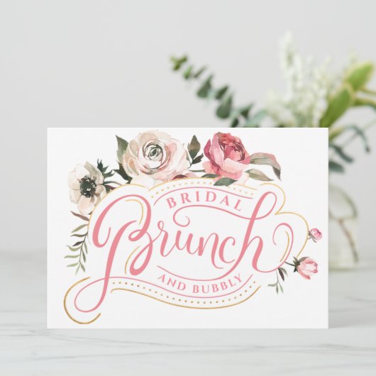 Rosa Champagne | Brunch & Bubbly Brautparty Einladung (Stehend Vorderseite)