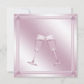 Rosa Champagneglas-u. -diamant-Verlobungs-Party Einladung (Vorderseite)