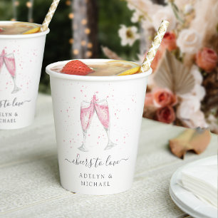 Rosa Champagner "Anfeuern zur Liebe" Personalisier Pappbecher