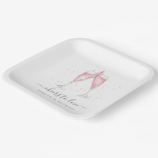 Rosa Champagner "Anfeuern zur Liebe" Personalisier Pappteller (Gewinkelt)