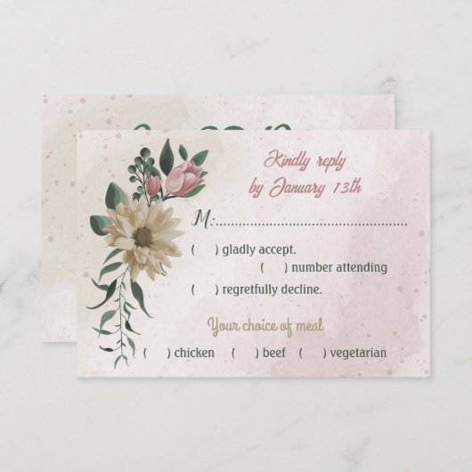 Rosa Champagner-Blume Auswahl an botanischen Geric RSVP Karte (Vorne/Hinten)