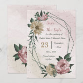 Rosa Champagner-Blume botanisch Save The Date (Vorne/Hinten)