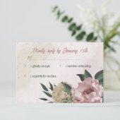 Rosa Champagner-Blume Botanische Hochzeit RSVP Karte (Stehend Vorderseite)