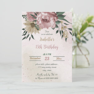 Rosa Champagner-Blume botanischer Geburtstag Einladung
