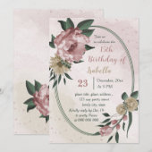 Rosa Champagner-Blume botanischer Geburtstag Einladung (Vorne/Hinten)