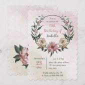 Rosa Champagner-Blume botanischer Geburtstag Einladung (Vorne/Hinten)