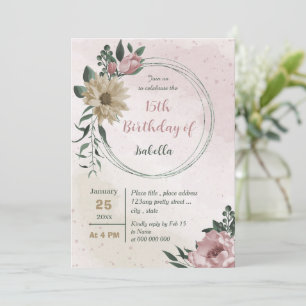 Rosa Champagner-Blume botanischer Geburtstag Einladung