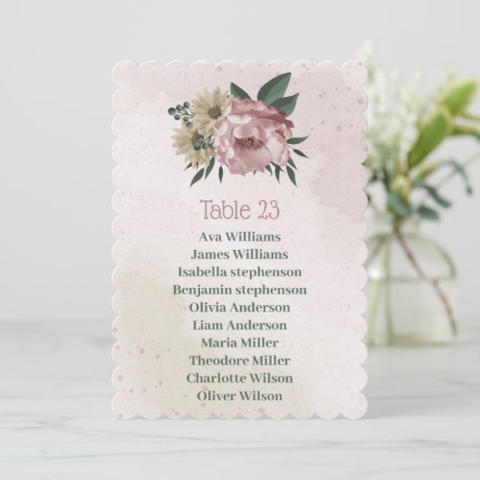 Rosa Champagner-Blume Sitzkarte Einladung (Stehend Vorderseite)