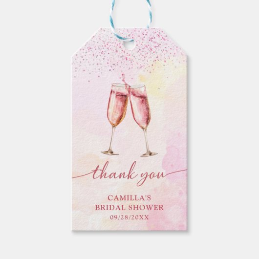 Rosa Champagner-Brautparty Geschenkanhänger (Vorderseite)