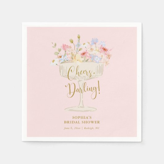 Rosa Champagner-Brautparty Serviette (Vorderseite)