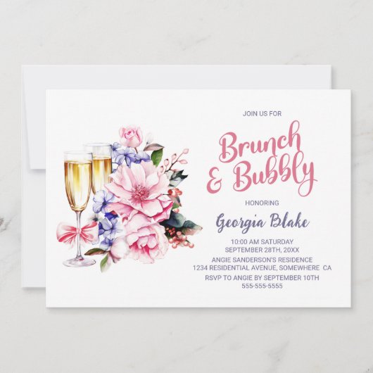 Rosa Champagner Brunch und Bubbly Einladung (Vorderseite)