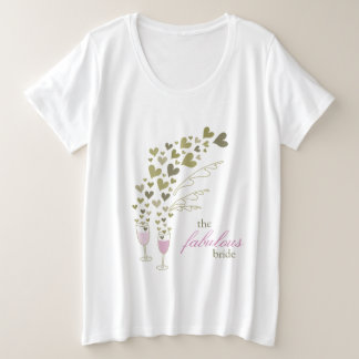 Rosa Champagner Cheers & Gold Hearts Fabulous Brid Große Größe T-Shirt