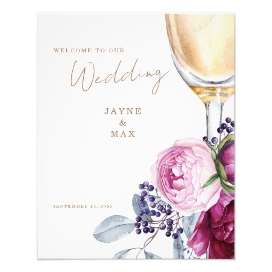 Rosa Champagner Elegante Hochzeit Willkommen Fotodruck (Vorne)