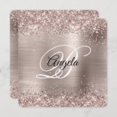 Rosa Champagner Glitzer Foil Extravagant Monogram Einladung (Vorne/Hinten)