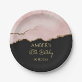 Rosa Champagner Gold Glitter Aquarell abstrakt Pappteller (Vorderseite)