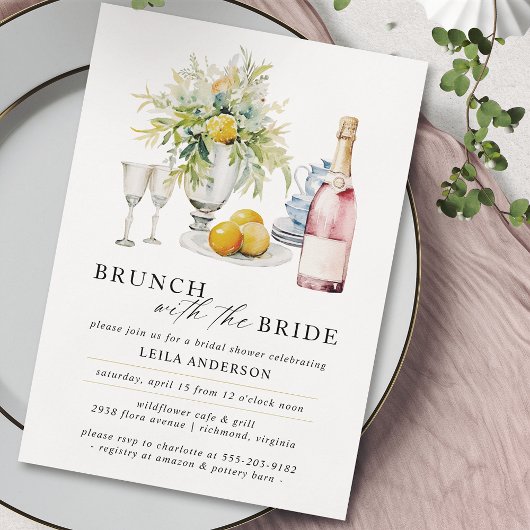 Rosa Champagner oder Wein | Niedliches Brunch-Brau Einladung