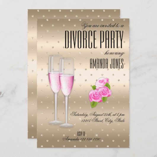 Rosa Champagner-Party Einladung (Vorne/Hinten)
