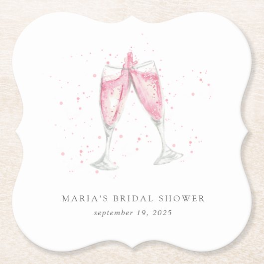 Rosa Champagner Personalisiertes Brautparty Untersetzer (Vorderseite)