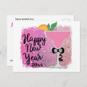 Rosa Champagner Silvester Party Einladungspostkarte (Vorne/Hinten)