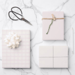 Rosa Champagner und cremig weißes Gingham-Muster Geschenkpapier Set
