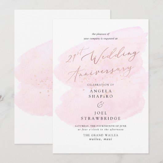 Rosa Champagnerbläschen Elegant 21. Einladung (Vorne/Hinten)