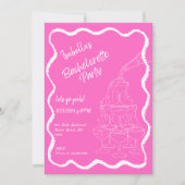 Rosa Champagnerturm Handgezeichneter Junggeselinne Einladung (Vorderseite)