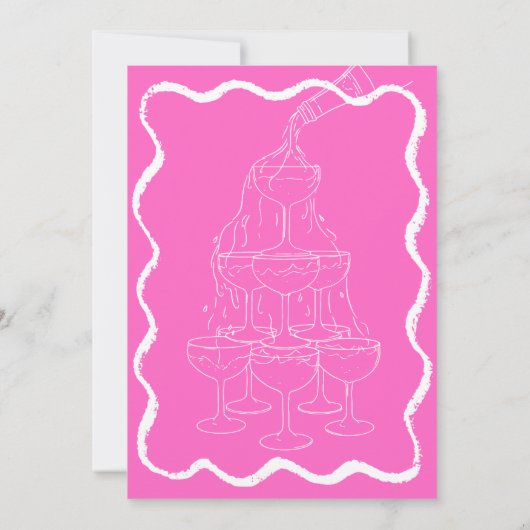Rosa Champagnerturm Handgezeichneter Junggeselinne Einladung (Rückseite)