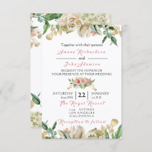 Rosa Champaigne Gold Floral Rose Hochzeit Einladung