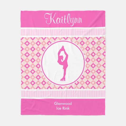 Rosa Checkered Diamant-Zahl Skater mit Monogramm Fleecedecke (Vorderseite)