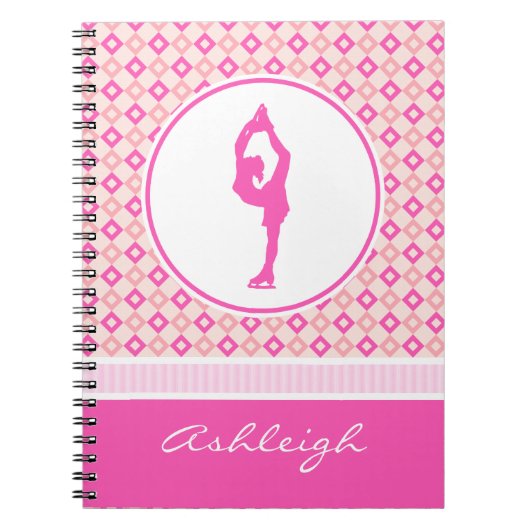 Rosa Checkered Diamant-Zahl Skater mit Monogramm Notizblock (Vorderseite)