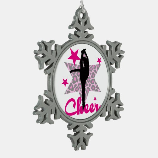 Rosa Cheerleader Schneeflocken Zinn-Ornament (Links)