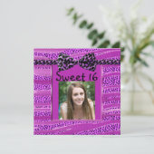 Rosa Cheetah 16 . Geburtstag Zebra Streifen Einladung (Stehend Vorderseite)