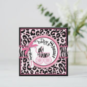 Rosa Cheetah Rock Star Baby Carriage Baby Shooter Einladung (Stehend Vorderseite)