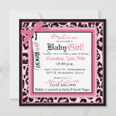 Rosa Cheetah Rock Star Baby Carriage Baby Shooter Einladung (Rückseite)