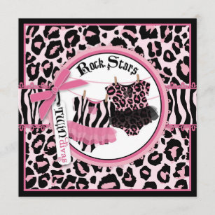 Rosa Cheetah Rock Star Tutu Twins Baby Dusche Einladung