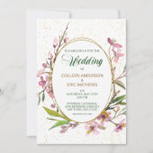 Rosa Cherry Blossom Gold Rahmen Einladung Hochzeit (Vorderseite)