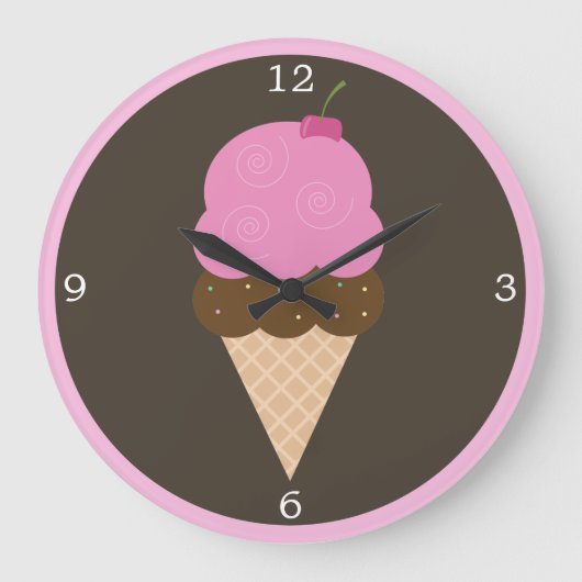 Rosa Cherry Ice Creme Große Wanduhr (Vorderseite)